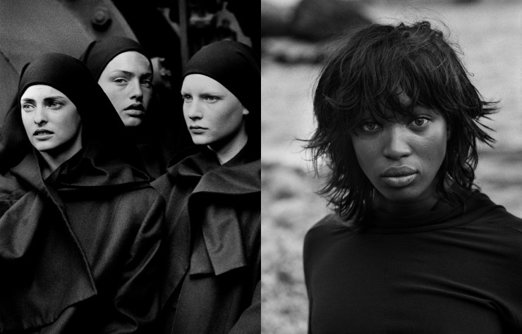 À gauche, Linda Evangelista, Michaela Bercu & Kirsten Owen, Pont-à-Mousson, 1988. À droite, Naomi Campbell, Ibiza, 2000
