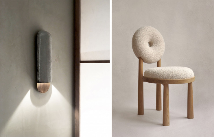 Applique de la collection Raku-Yaki (à gauche). La chaise Baba, un modèle très apprécié et… copié (à droite).