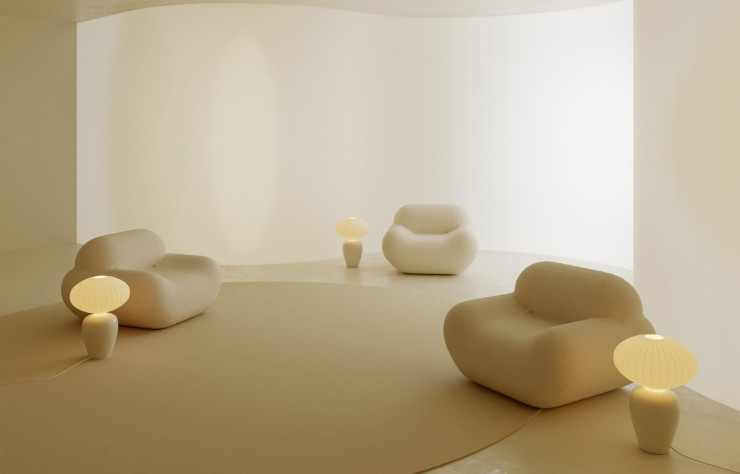 Benjamin Guedj imagine des intérieurs virtuels très oniriques, mais vient en parallèle de concevoir son premier objet, la lampe La Meringue.