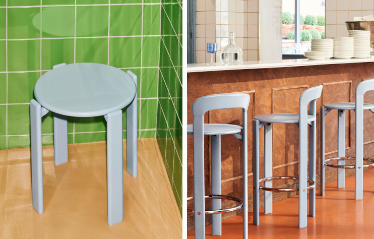 Tabouret Rey pour Hay et chaises hautes inspirées du mobilier de Bruno Rey