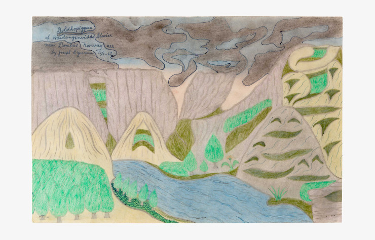 Goldhopiggan of Hardangenviddo. Glacier près de Dombas, Norvège, N.E.E., 1963 stylo à bille, crayon de couleur , crayon sur papier, 30. 5 × 4 8. 3 cm