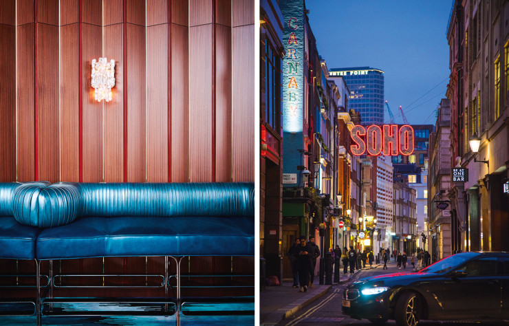 Situé au 10e étage de l’hôtel The Standard, le Decimo est un bar-restaurant orchestré par le chef étoilé Peter Sanchez-Iglesias (à gauche). / Carnaby Street, ancien quartier des « mods » (à droite).