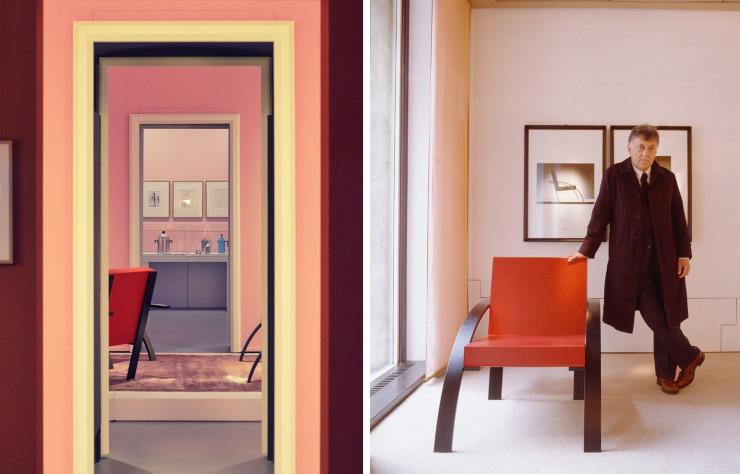 Aldo Rossi et son fauteuil Parigi, aussi à l’aise à la maison qu’au bureau. Deux figures emblématiques du design italien !