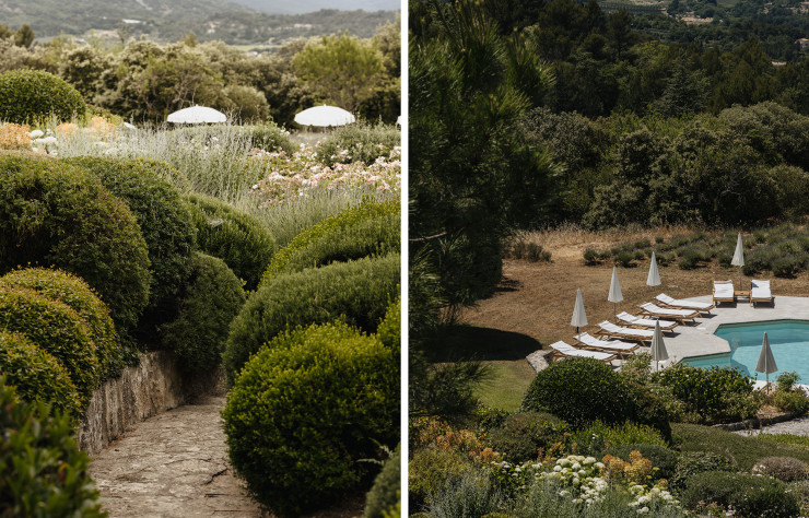 Quelques marches bordées d’un beau jardin et puis… la piscine.