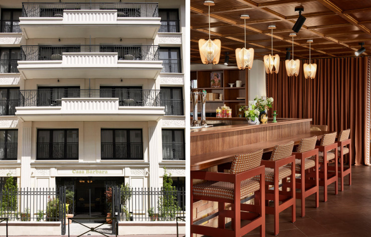 Vue extérieure de Casa Barbara et bar conçu par la décoratrice Sandra Benhamou.