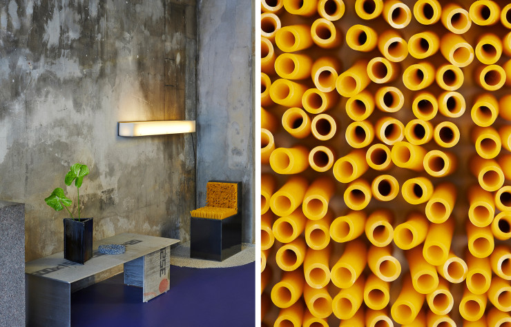 Le fauteuil Accession en tubes d’acier et latex.