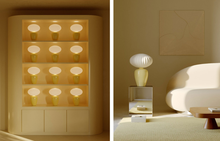 Lampe meringue en argile émaillé finition semi glossy jaune