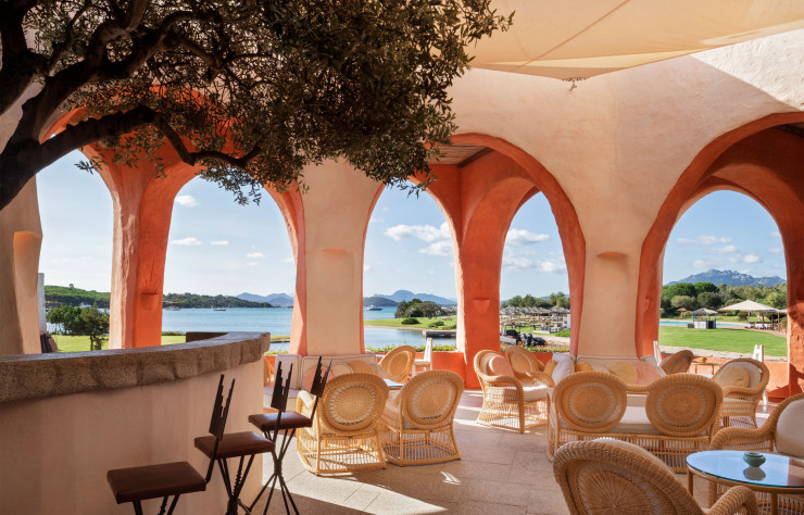 Vue de la terrasse de l’hôtel Cala Di Volpe, Sardaigne, Italie.