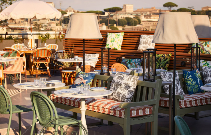 Vue du rooftop de l’hôtel Mama Roma, Rome, Italie.