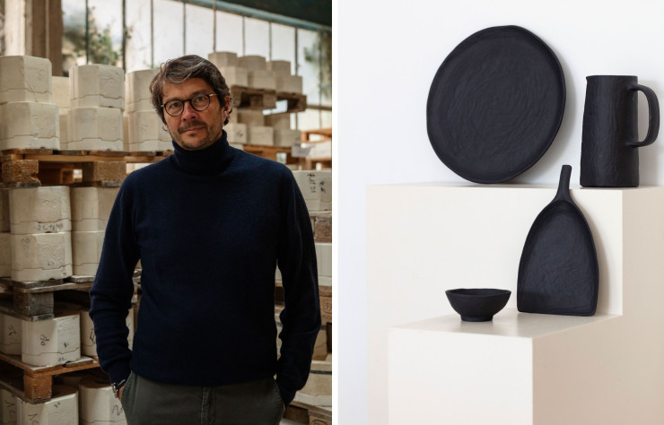 Portrait d’Olivier Passot, dirigeant de Revol et collection « Yli » par Ferréol Babin, volontairement proposée qu’en deux versions : blanc émaillé ou noir brut, mais elle propose de nombreux contenants, parfois étonnants, comme le pichet, la coupe cabosse ou l’assiette pelle, qui invitent à s’approprier la vaisselle à sa guise.