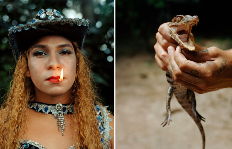 Daniel Jack Lyons. Wendell travesti, juillet 2019, série Comme une rivière (à gauche) / Crocodile domestique, août 2019, série Comme une rivière (à droite).