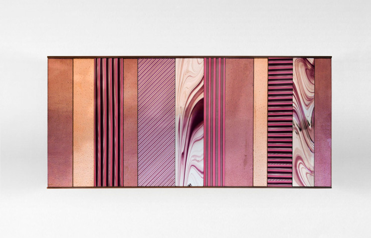 Vue de dessus d’une table en marqueterie de verre de Murano