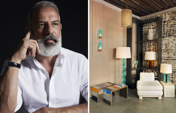 A gauche, portrait de Chahan Minassian, à droite, vue de la Chahan Gallery.