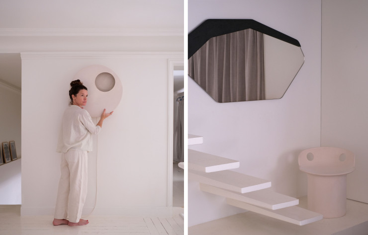 Johanna de Clisson, fondatrice de Hiromi, présente ses lampes à l’hôtel de la Louisiane durant la Paris Design Week 2022