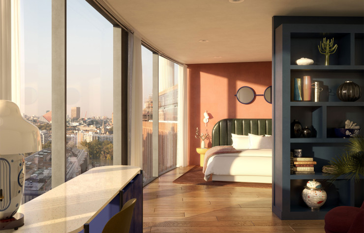 Vue des chambres de l’Art’otel London battersea power station.