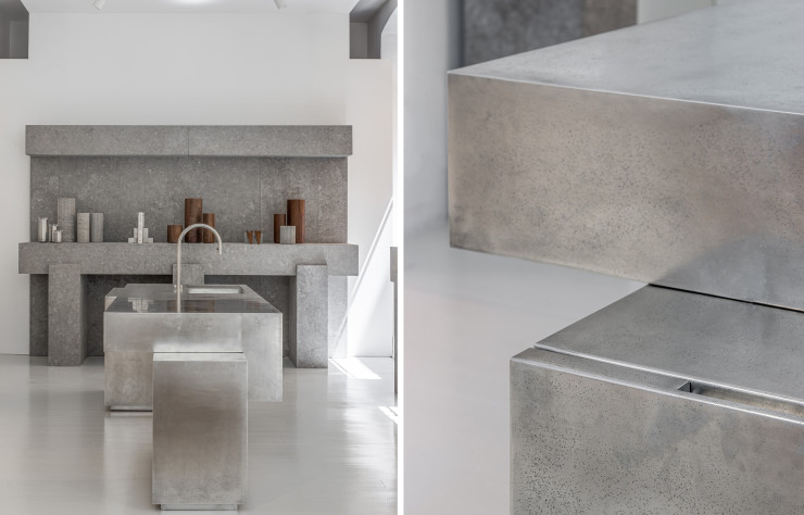 Nicolas Schuybroek (ci-dessus) a présenté son sculptural îlot, imaginé pour Obumex, lors du dernier Salon du meuble de Milan.