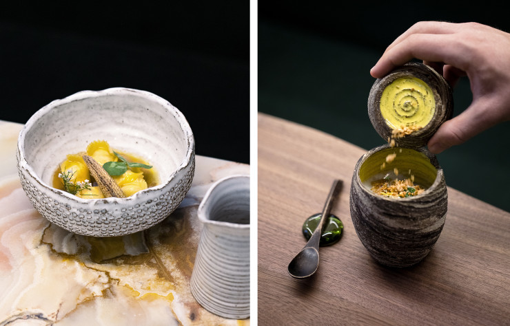 Le chef Indra Carrillo Perea a fait produire les piédestaux qui mettent en valeur ses plats.