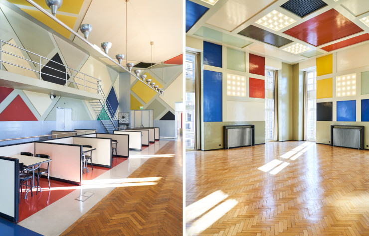 Classé Monument historique depuis 1929, le complexe de loisirs de l’Aubette, conçu dans les années 20 par le couple Arp et TheoVan Doesburg, comporte plusieurs espaces dont cette monumentale salle de ciné-dancing, restaurée à l’identique.