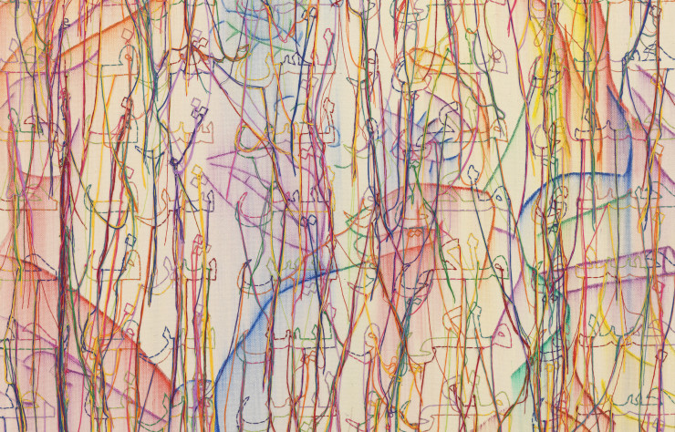 Test #7 [étude #7] (2013), peinture acrylique, broderie et gel médium sur toile. Collection de l’artiste, New York (États-Unis).
