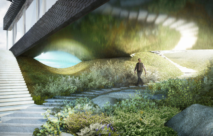 Vues de la future Cave House, du studio BXB, fondé par Boguslaw Barnas. Tout dans sa conception rappelle la légende polonaise du dragon de Wawel dont elle s’inspire.