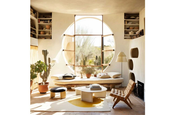 Salon créé sur Midjourney dans le goût de Charlotte Perriand et Isamu Noguchi