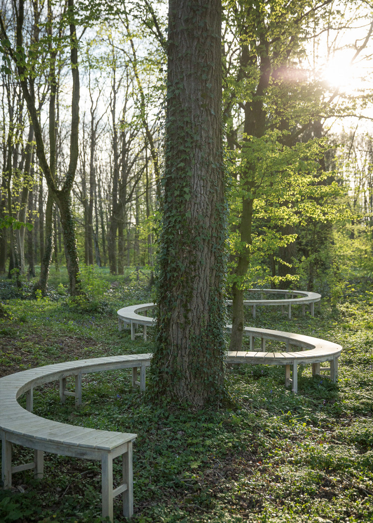 Dans le jardin gallois Trwy goetir yn ysgafn, de Dan Bowyer et Andrew Fisher Tomlin, à Thiepval (Somme), tel un ruban, une assise de 33 mètres en chêne gallois et pierre de Portland relie passé et avenir, en écho au mémorial de Thiepval. L’espèce de primevère « préférée des Gallois » tapisse le sol.