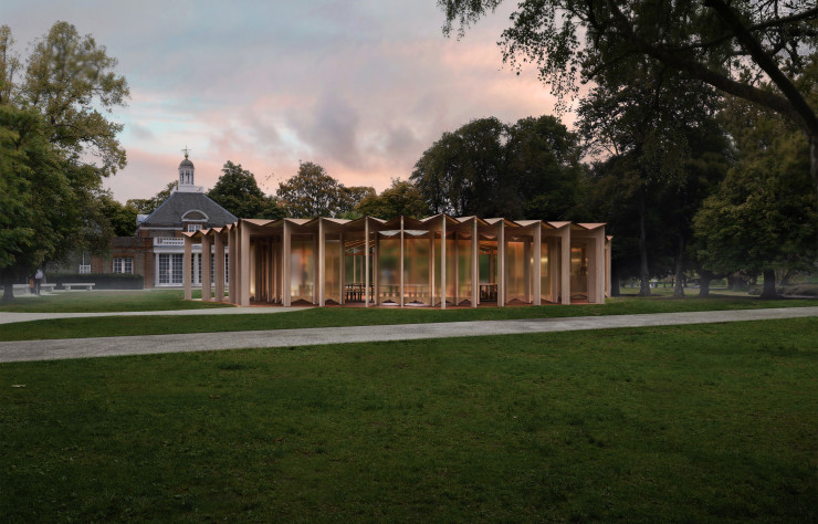 Conçu à partir de matériaux biosourcés et bas carbone, le pavillon À table, de Lina Ghotmeh, s’inspire de la configuration d’une hutte communautaire malienne, le toguna.