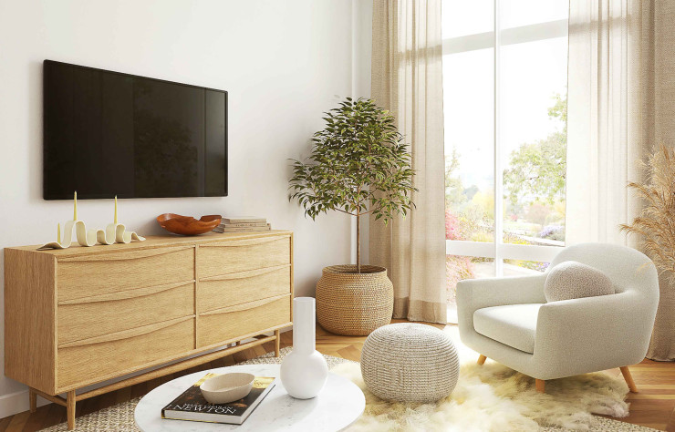 Un salon plus cocooning se distingue par le choix des coussins, des plaids et du tapis.