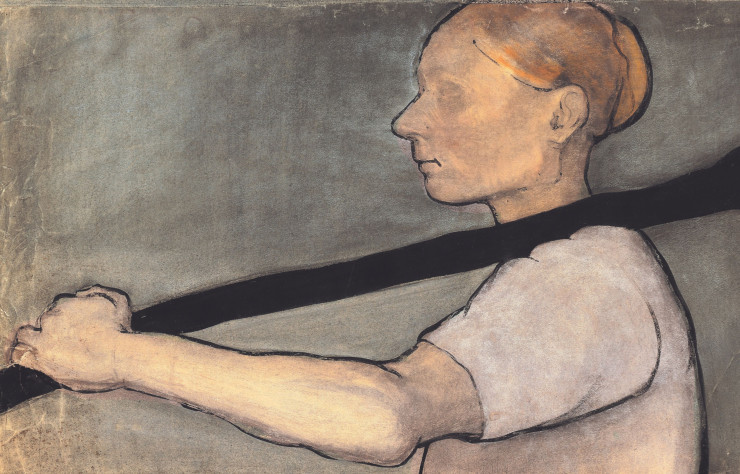 Paysanne portant une fourche (vers 1898-1899), de Paula Modersohn-Becker. Encre de Chine, pastel et crayon sur carton. Collection privée.