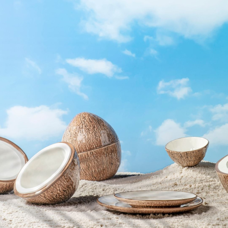 Les assiettes et bols noix de coco de Bordallo Pinheiro.