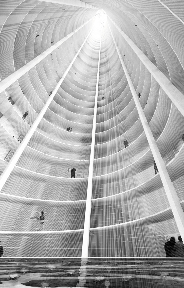 La « Tour sans fin », projet de cimetière vertical imaginé par From Architectes, a été pensé comme un cylindre dont une rampe permettrait une promenade sans fin.