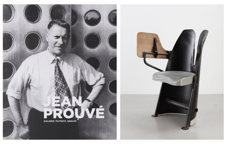 À droite, le fauteuil d’amphithéâtre « Bergère » de Jean Prouvé, 1951, en provenance de la faculté de droit Aix-Marseille.