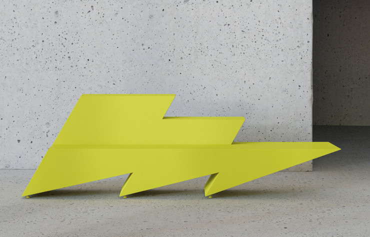 Le banc Zapped de 3 mètres de long et 300 kg, dessiné par le studio Fakt.