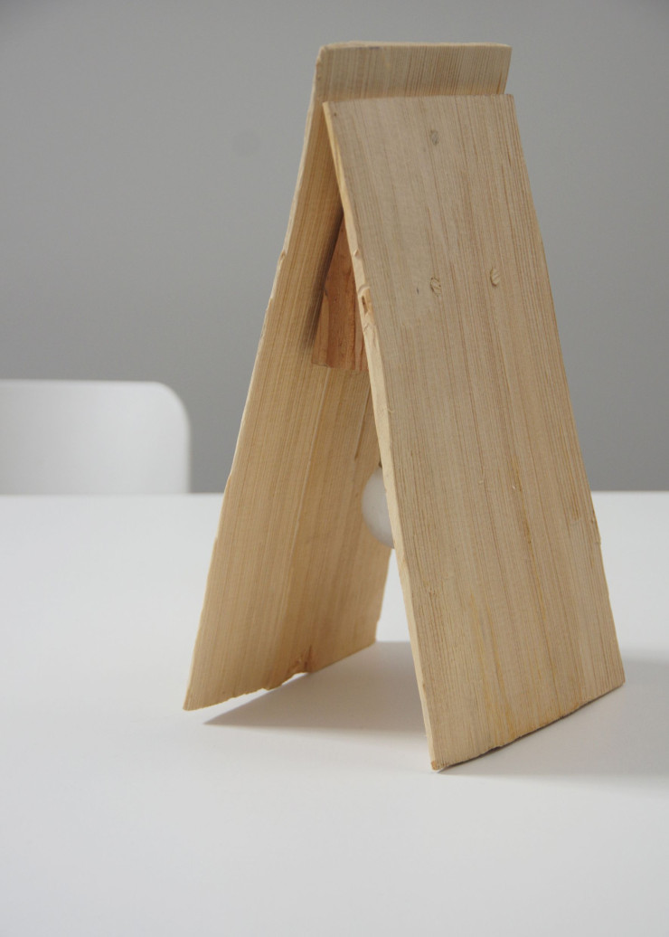 Sylvestre, un luminaire extérieur « amical » pour la faune rampante et volante, écoconçu par le designer François Azambourg. Il est constitué de deux tuiles de bois résineux fendu, chapeautant un éclairage le plus neutre possible.