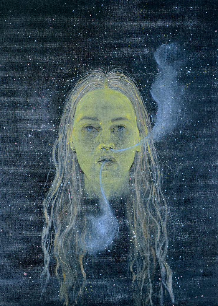 Breathing, Cosmos and Vanitas, Jungfraujoch, Night, huile sur toile (2023-24).